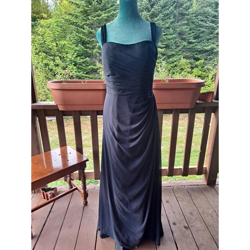Bill Levkoff size 10 Navy Blue sheer cap sleeve long gown classic dress